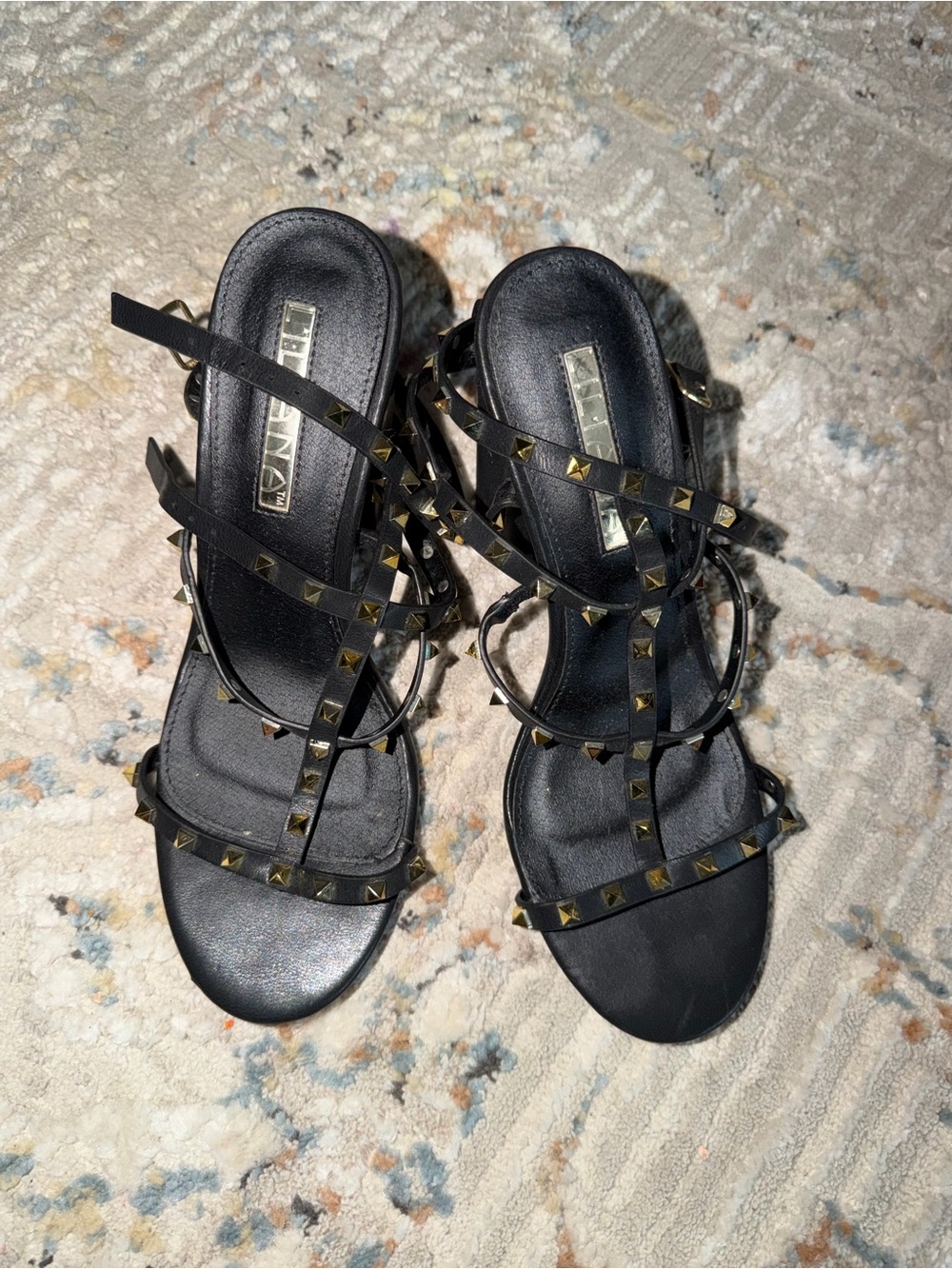 Studded Black Strappy Sandals - BCBG mockup